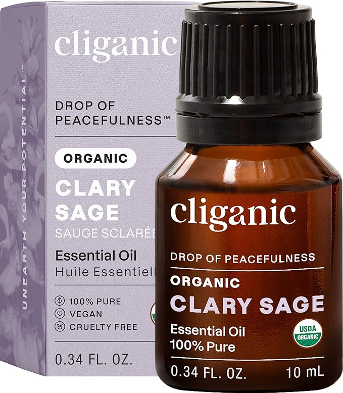 Cliganic Organic Clary Sage Essential Oil, 100% Pure Natural for Aromatherapy | Non-GMO Verified
