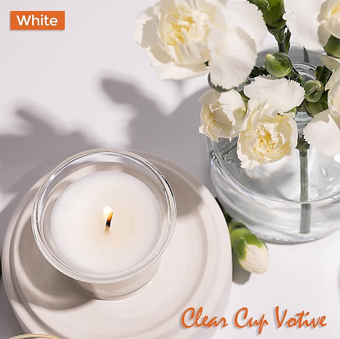 HYOOLA Clear Cup Scented Votive Candles - White - 12 Hour Burn Time - 4 Pack - European Made
