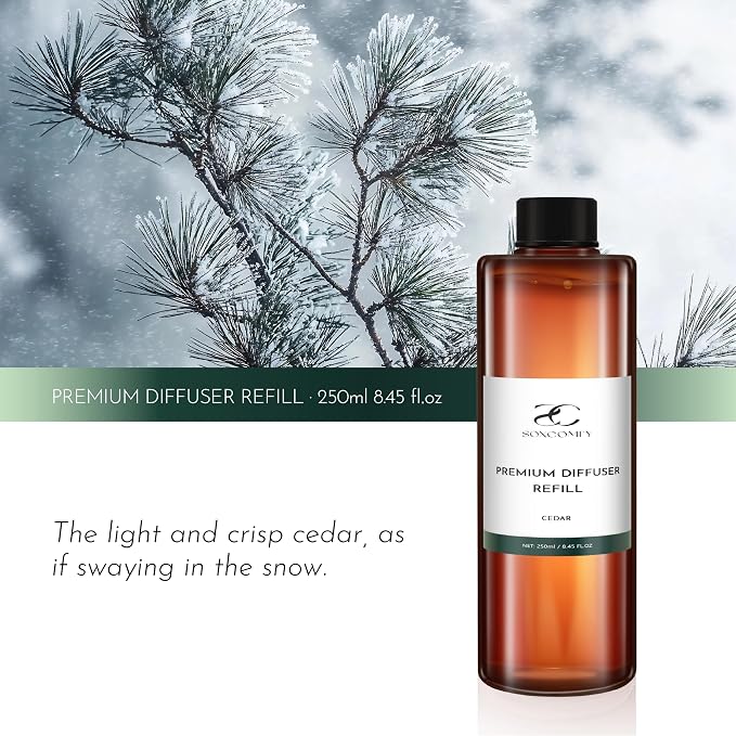 Diffuser Oil Refill, 250ml / 8.45 fl oz, Cedar - Reed & Aromatherapy Diffuser Oil, Long-Lasting Home Fragrance, Eucalyptus, Cedar & Sandalwood Notes