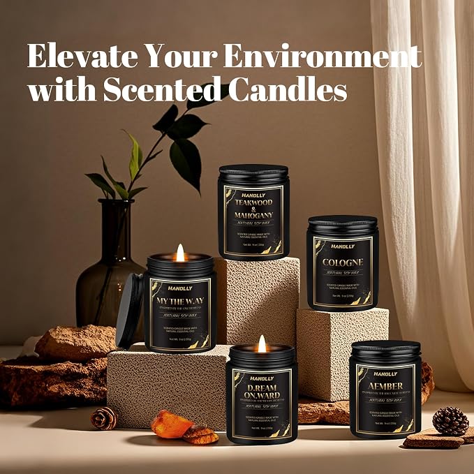 Teakwood & Mahogany Candle, 9 oz Scented Candles for Home Soy Candle Wax, Aromatherapy Candles for Women Men, Birthday Christmas Gifts, Perfect for Creating a Luxurious Ambiance