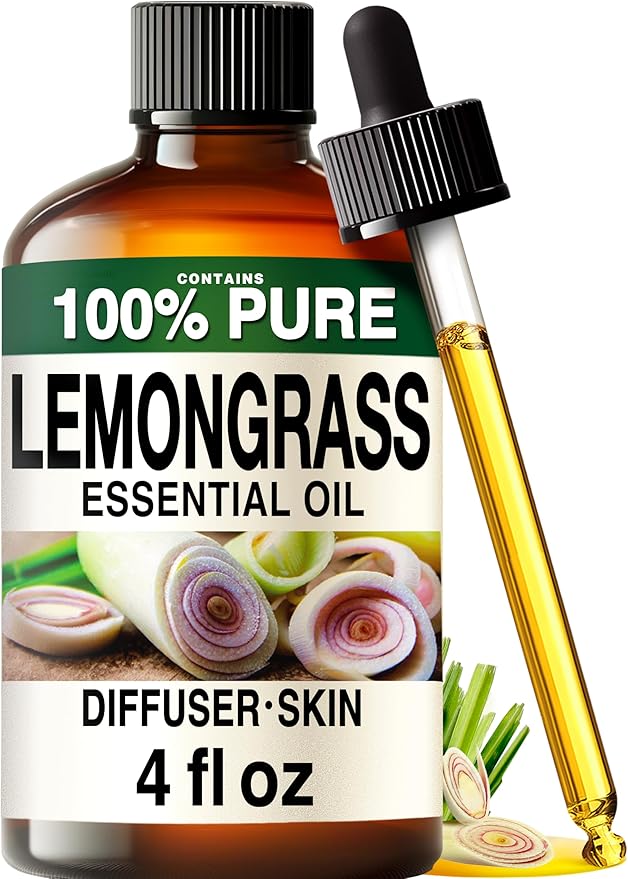 100% Pure Lemongrass Oil - 4 Fl Oz Lemongrass Essential Oil for Hair, Skin, Diffuser, Aromatherapy & DIY Soap Making Scent