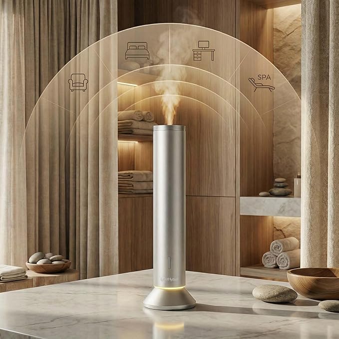 Waterless Essential Oil Diffuser, Smart App Controlled Scent Diffuser for Large Room, Covers Up to 4000 Sq Ft, Quiet Aroma Diffuser for Home Hotel Office,360° Ambient Light (Silver, Desktop)