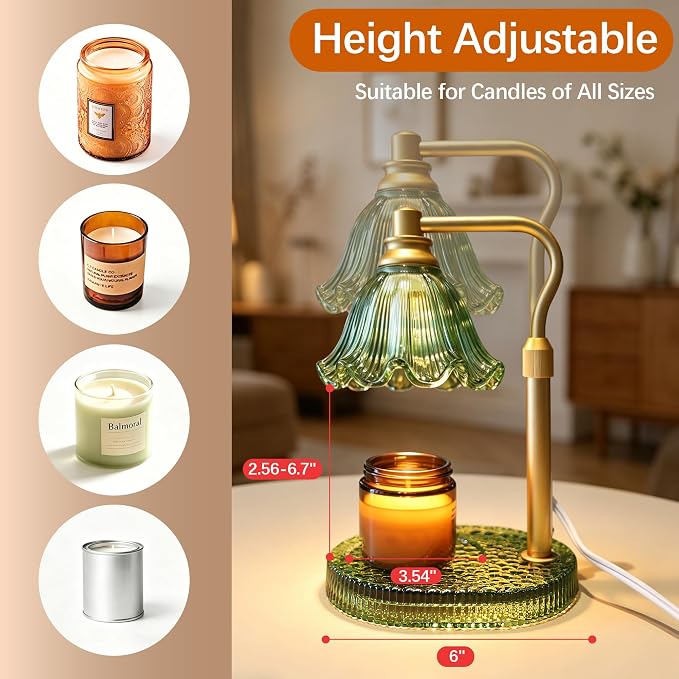 Candle Warmer Lamp with Timer Dimmable, Adjustable Candle Warmer Lamp for Jar Candles 3-Wick, Flameless Smokeless Candle Heater with 2 Bulbs, Home Decor Birthday Mothers Day for Women Mom (GREEN)