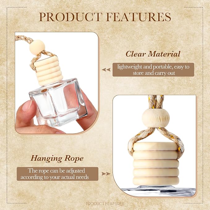 BBTO 50 Pcs Hanging Car Air Freshener Car Diffuser Bottles Empty Glass Perfume Bottle Freshener Diffuser Bottle Pendant for Essential Oil Fragrance Aromatherapy Bottle Ornament(Cube)