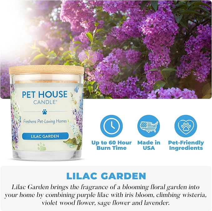 Pet House Candles, Plant-Based, Long Lasting, Clean Burning Scented Pet Odor Candles - Lilac Garden