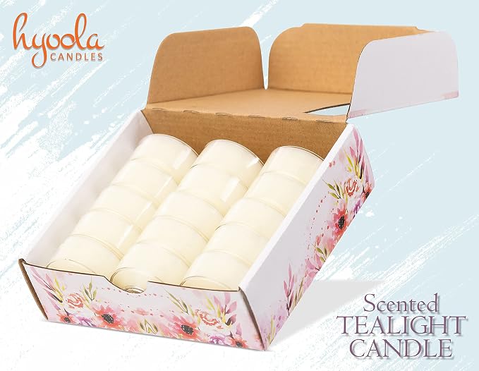 HYOOLA Scented Tealight Candles - Clear Cup - Vanilla Tealight Candles Scented - 6 Hour Burn Time - 15 Pack - European Made