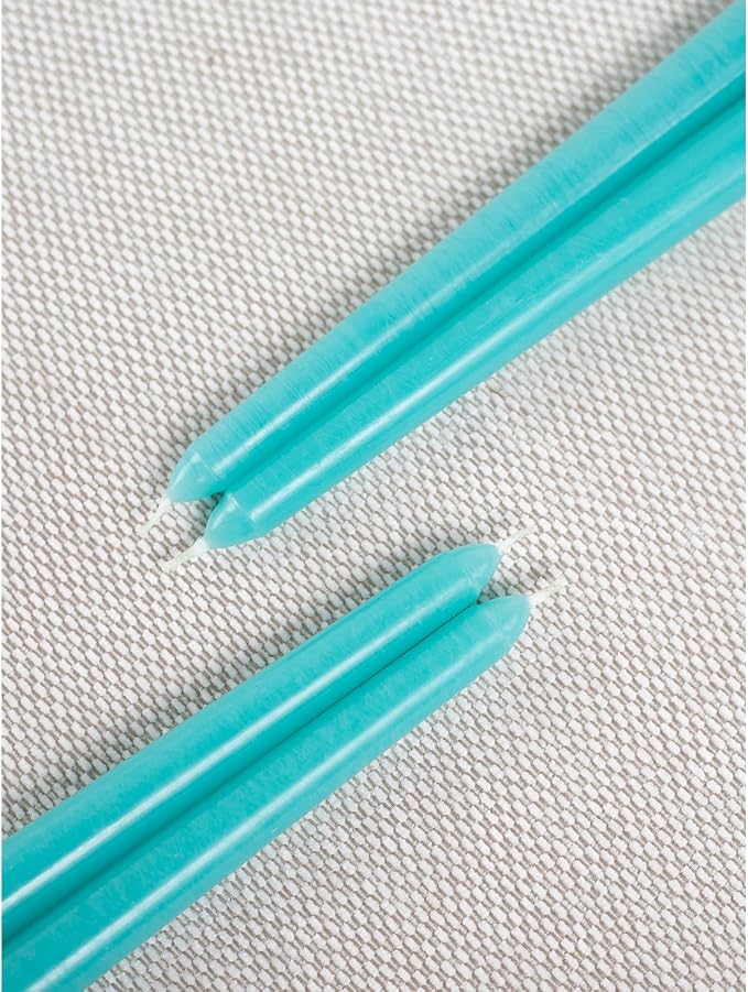 CANDWAX 10 inch Turquoise Taper Candles Pack of 4 - Unscented Smokeless Dripless Tall Candle Sticks - Perfect for Holidays, Ordinary Dinners and Special Occasions - Teal Candlesticks