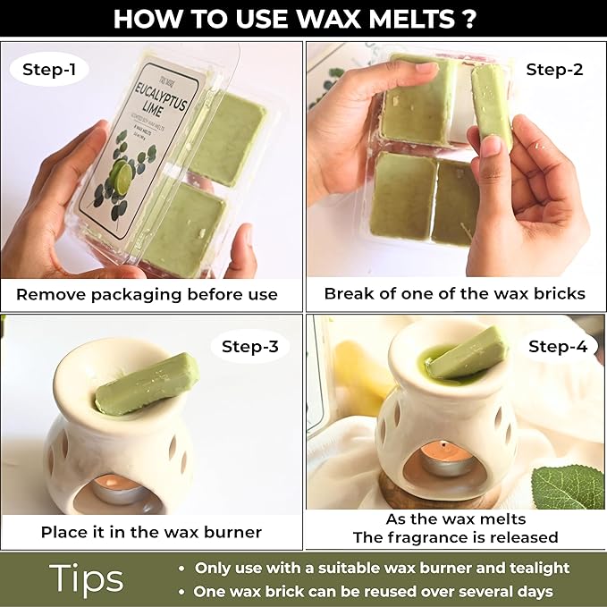 TRUMIRI Eucalyptus Lime Scented Wax Melts - Made with Non Toxic Soy Wax and Essential Oils - Long Lasting Strong Scent Pet Safe Aromatherapy Candle Wax Cubes Tarts for Warmers