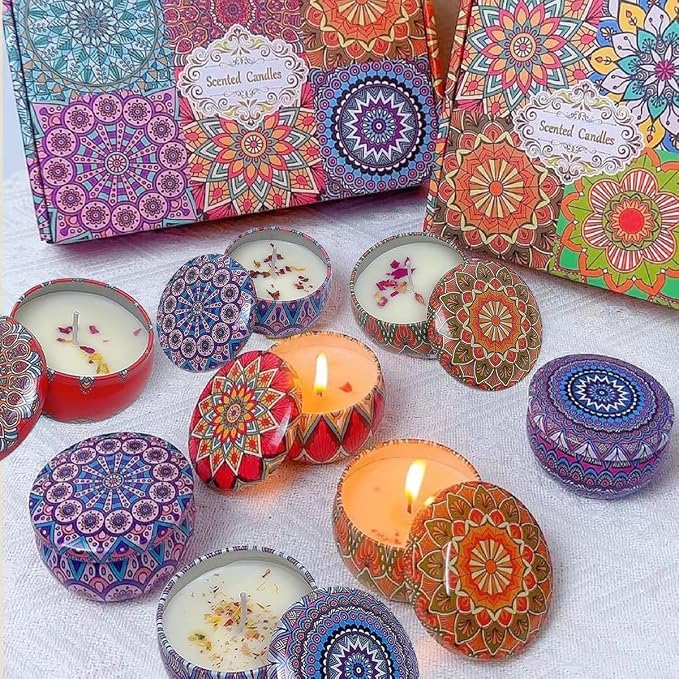 Scented Candles, Blue Wind Chimes Aromatherapy Candles for Home, Long Burn Scented Candles with Lid, Sustainable Use of Tin Boxes
