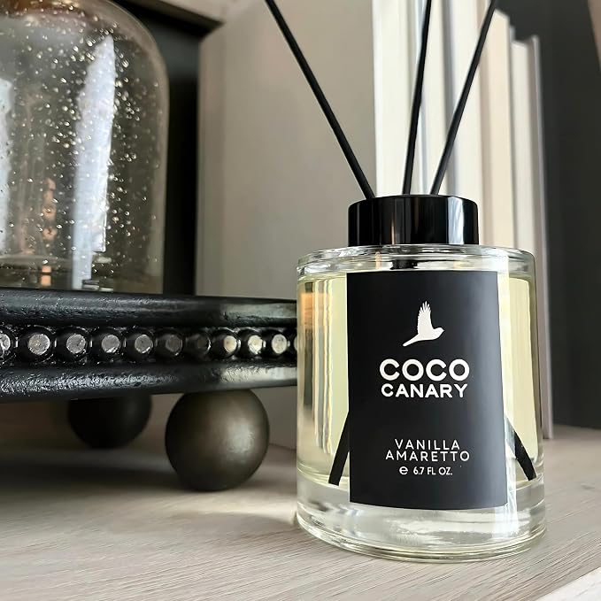 Coco Canary 6.7 oz Reed Diffusers for Home, Vanilla Amaretto Scent, Long-Lasting Warm Scent, Creamy Vanilla & Nutty Amaretto, Coastal Elegance