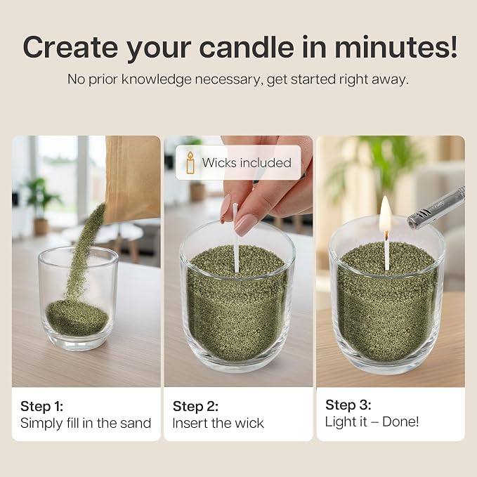comforder Scented Candle Sand with Wicks, Pearled Candle, Wax Granules, 14oz Sand Wax Granules + 4 Wicks (Moss Green, Pine)