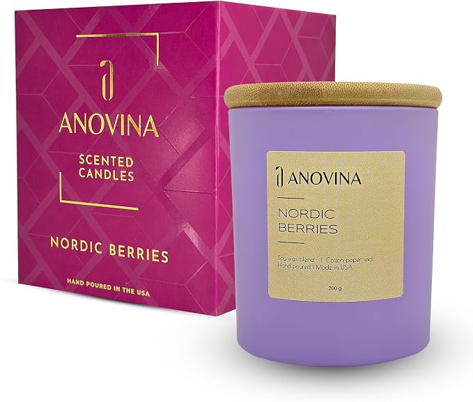 Anovina Nordic Berries Scented Candle — Fruity Berry & Sweet Musk Soy Blend | Long Lasting Jar Candle for Home | Nordic Gifts & Berry Scented Candles | Hand Poured in USA