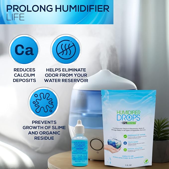 The Original Humidifier Drops - Premium Food Grade Concentrate, Slows Down Residue Accumulation on Surfaces, Minimizes Scaling - Freshens Water in All Humidifier Models, 100+ Day Supply, Made in USA
