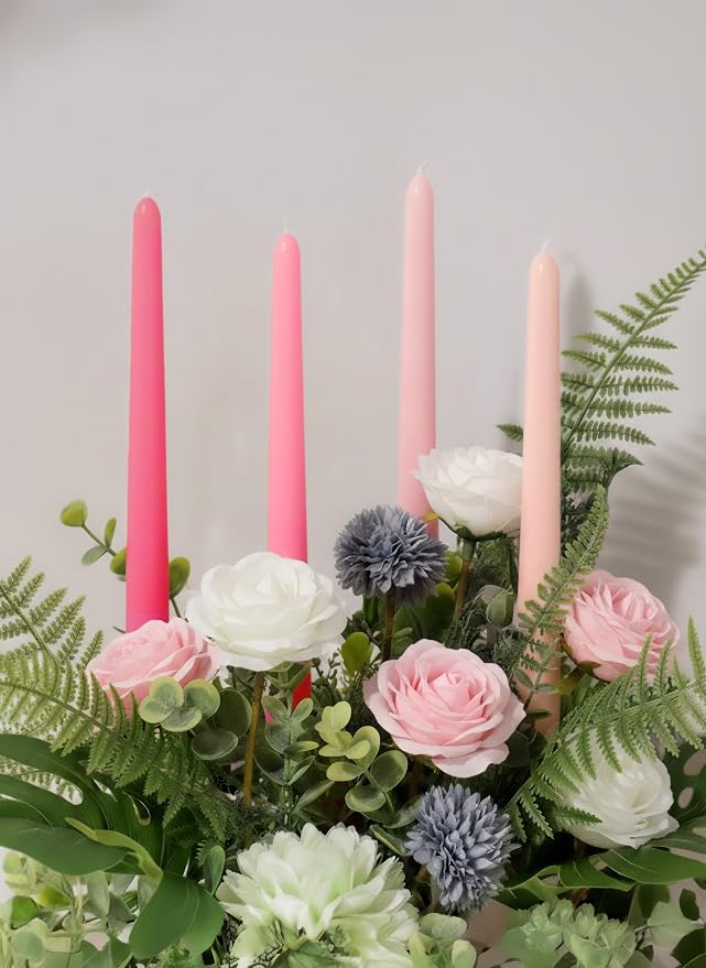 10" Classic Taper Candles, Pink Shades, 4-Pack, 7-8 Hours Long Burning, Unscented Tall Candlesticks