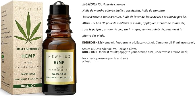 Migraine Headache Roll On Stick Hemp Peppermint Eucalyptus Clove Arnica Essential Oils Aromatherapy for Eaze Head Destress Gifts for Women Men