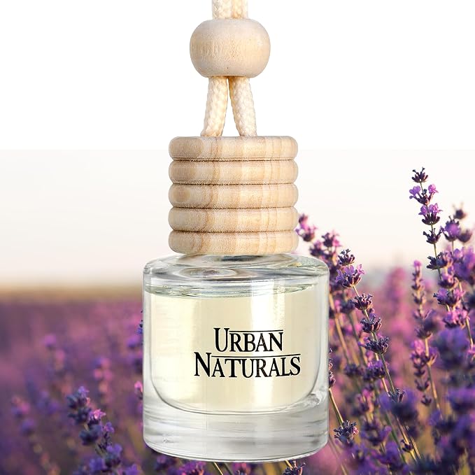 Urban Naturals Car Air Freshener Diffuser 1 Pack - Lavender Luxe Scent, 45+ Days Long Lasting Fragrance, Made in USA, Glass & Wood, Hanging Design + Vent Cip, Easy to Use