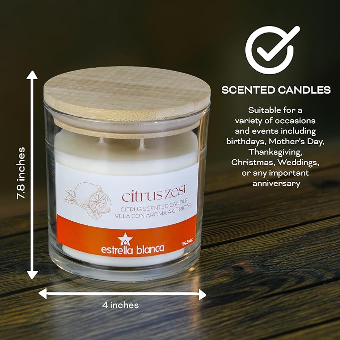 Citrus Zest Candle – 14.5oz Soy Wax Scented Candle with Bamboo Lid, Long-Lasting 60-Hour Burn for Home, Gifting & Everyday Freshness