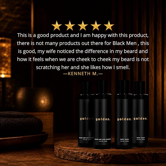 Golden Grooming Co. 3-in-1 Men’s Body Wash, Shampoo & Beard Wash – Hydrating Full Body Cleanser for All Skin Types – Fresh Tea Tree Scent – Naturally Derived Formula – 4-Pack Value Bundle