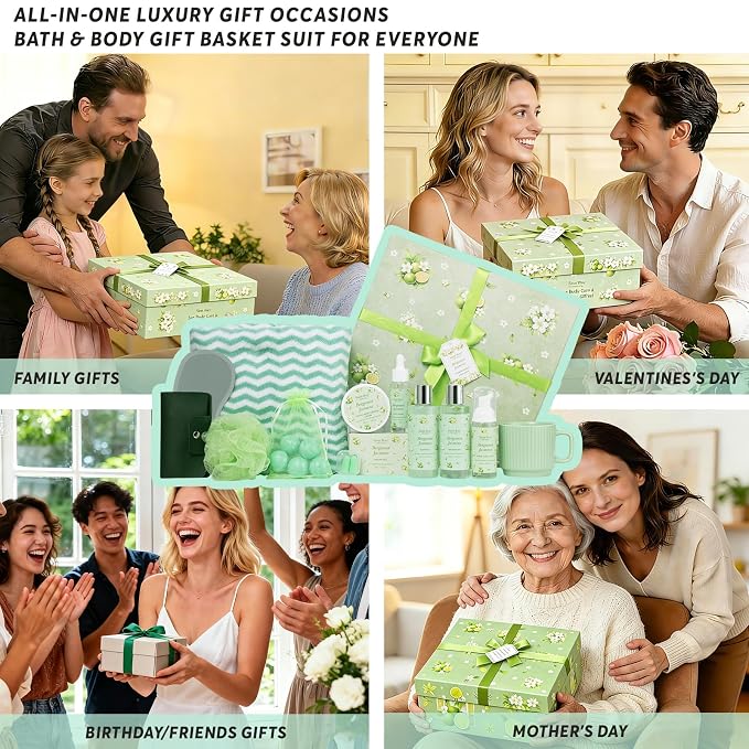 30 Pcs Spa Gifts for Women & Men, Bergamot Jasmine Bath & Body Gift Basket | Self-Care Relaxation Set, Face Skin Care Kit, Home Spa Gift, Birthday Christmas Anniversary, Cup Gift spa kit for Man & Mom