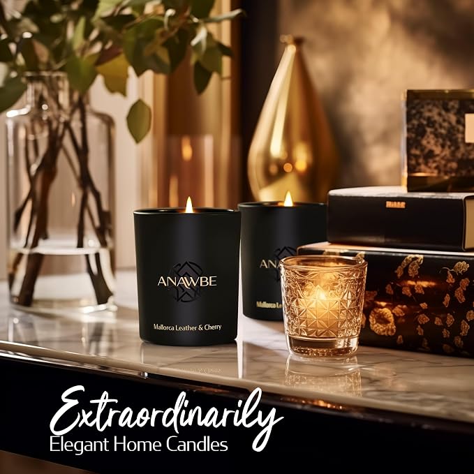 Leather & Cherry Scented Candle, Refined Notes of Leather, Black Cherry, Vanilla, Soy Candles for Men and Women, 45-Hour Long-Burning Luxury Candle & Gift Box, 6 Oz.