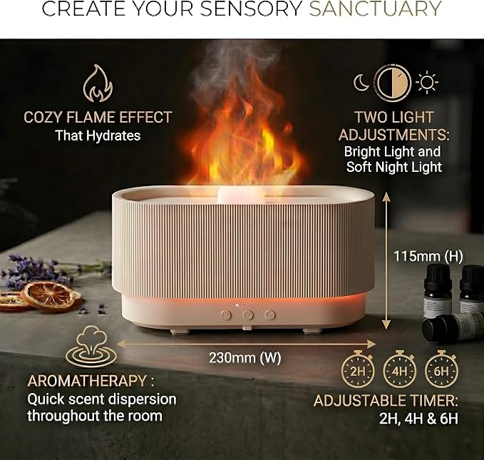 8 Colour Aromatherapy Diffuser, Essential Oil Diffusers for Home, Desk Humidifier, Flame Diffuser, Ultrasonic Diffuser, Aroma Diffuser for Home, Fire Diffuser 300ml