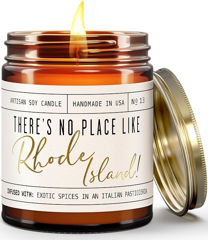 Rhode Island Gifts, Rhode Island Decor for Home - 'There's No Place Like Rhode Island Candle, w/Vanilla, Cardamon & Orange I Rhode Island Souvenirs State Gifts I 9oz Jar, 50Hr Burn, USA Made