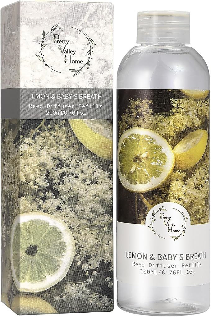 Reed Diffuser Refill/Lemon and Baby's Breath 200ml (6.76 fl.oz), Reed Diffuser Oil Home Fragrance for Bathroom, Bedroom, Office Decor