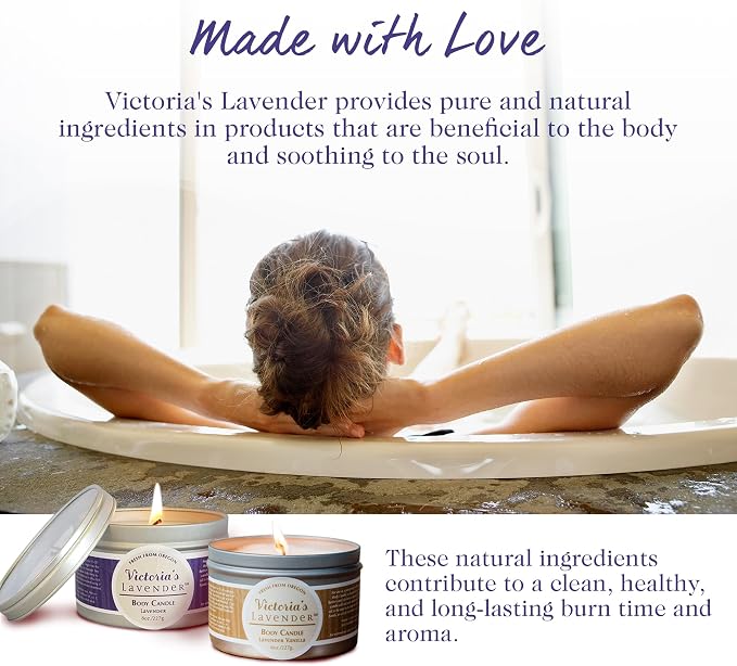 Lavender Massage Oil Candle Wax - Aromatherapy Candle that Turns Into Rub Oil, Ideal Relaxation, Meditation, & Spa Massage, Made in the USA, Travel Size Body Candle by Victoria's Lavender - (8 Oz)