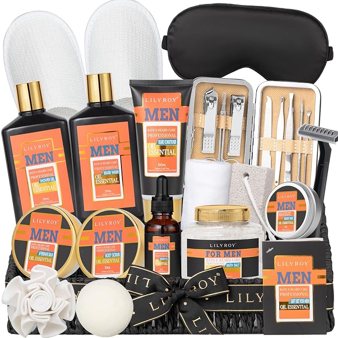 Fathers Day Gifts for Men, Birthday Gift, Spa Set for Men, Bath & Beard Gift Set, Spa Gift Basket for Men - Bath and Body Gift Basket Set | Perfect Gifts for Dad Christmas, Valentines Day Gift for Him
