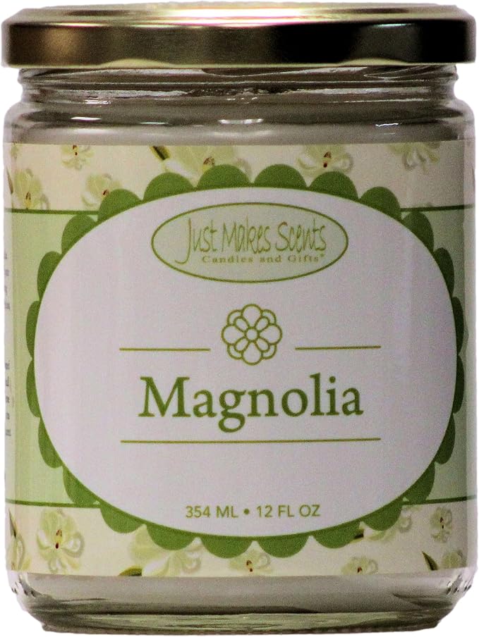 Magnolia Scented Blended Soy Candle | Light and Lovely Floral Fragrance | Hand Poured in The USA by Just Makes Scents (12 oz)