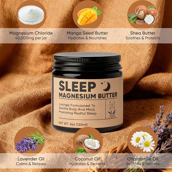 Magnesium Butter for sleep – Magnesium Cream with Shea & Mango Butter, Arnica & Essential Oils for Relaxation – Nighttime MagnesiumLotion for Legs, Arms or Chest(Lavender) (A)