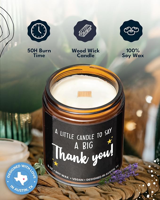 Thank You Candle, Gratitude Gifts for Women & Men, Unique Appreciation Gifts for Her, Thoughtful Presents for Coworkers and Friends, Best for Thanksgiving, Christmas, Special Occasions, Gift Ready