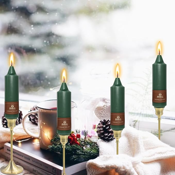 5 inch Short Candlesticks Dark Green Taper Candles 4 PCS for Dinner Household Wedding Party Home Décor Candles