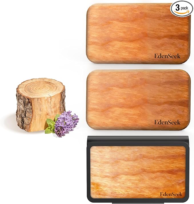 Wooden Car Air Freshener | FSC-Certified Original Wood, Visor Metal Clip, 100% Pure Essential Oils, Long-Lasting Odor Eliminator, 3 Refillable Scents Diffuser for Cars, Trucks, SUVs