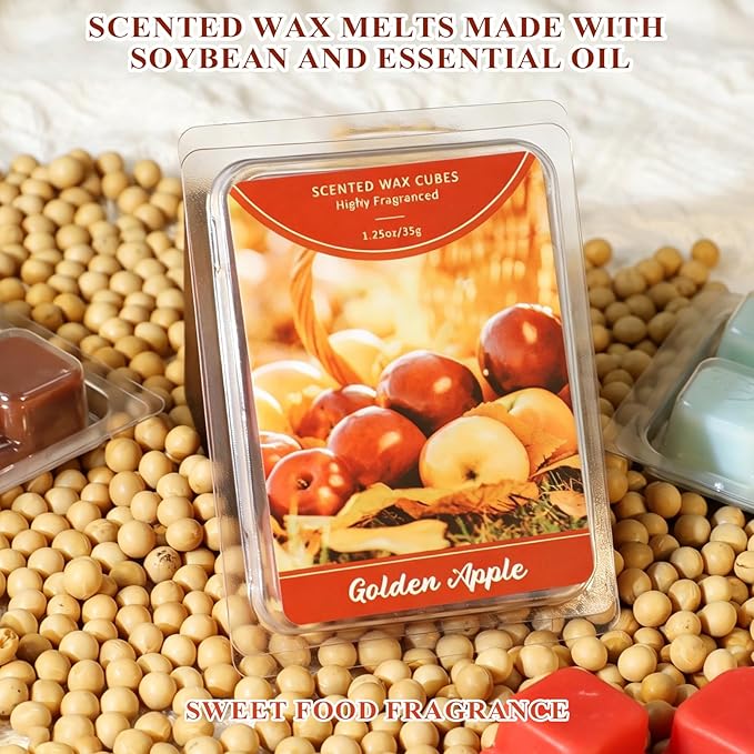 STRN Wax Melts, Soy Wax Cubes Summer Long-Lasting Scented Wax Melt for Wax Warmers, 6 Scents with Cinnamon Roll, Golden Apple, Sicilian Lemon, Scented Mix Melts Tarts, 6 * 1.25 oz