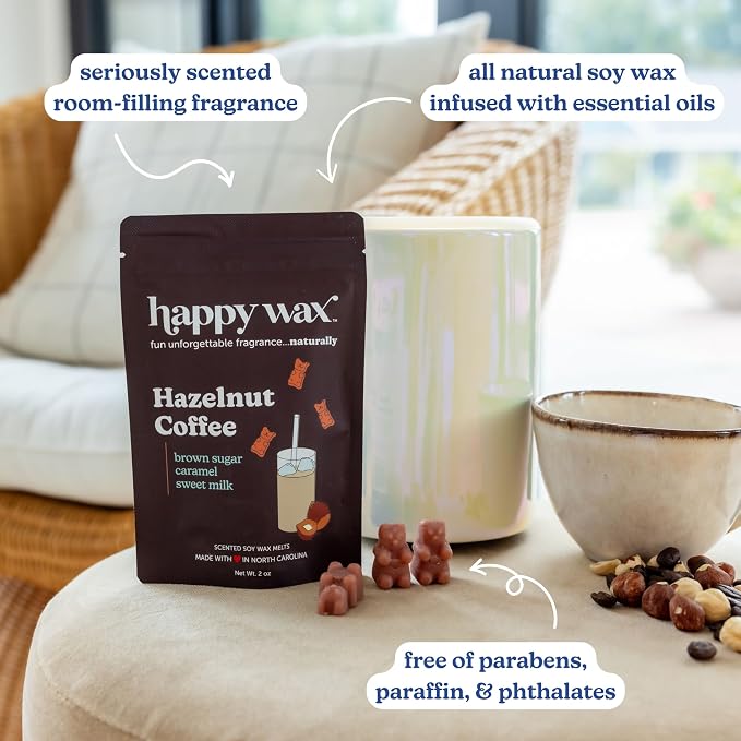 Happy Wax Coffee Collection: Natural, Non-Toxic Scented Soy Wax Melts – Total 6oz Variety Pack: Vanilla Bean Latte, Caramel Macchiato, Hazelnut Coffee