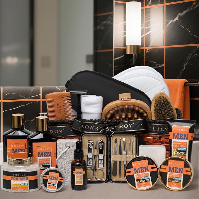Fathers Day Gifts for Men, Birthday Gift, 26 Pcs Bath and Body Gift Basket Set for Dad - Spa Gift Set for Valentines Day with Shower Gel | Gifts Sets for Men Christmas Gifts, Gift for Dad