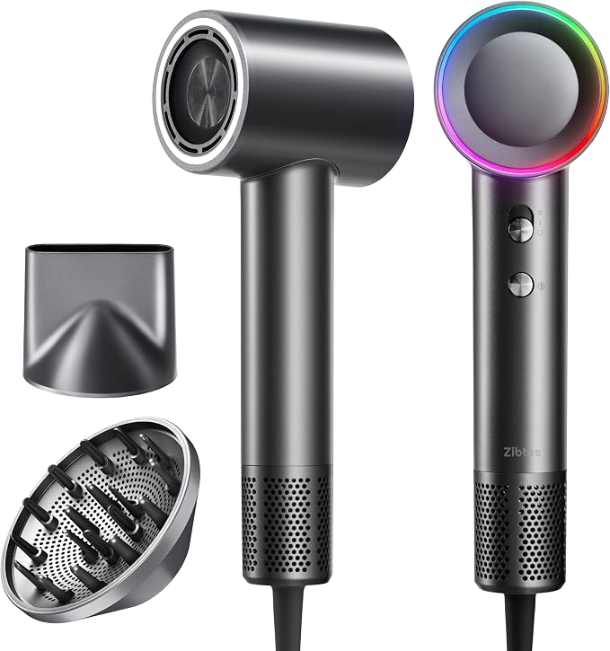 High-Speed Hair Dryer, 160,000 RPM Brushless Motor for Ultra-Fast Drying, 500M Ionic Negative for Frizz Reduce, Low Noise Thermo-Control Blow Dryer with Diffuser for Curly Hair Women and Men,Grey
