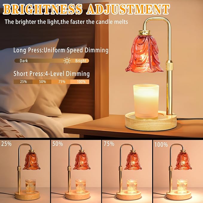 Candle Warmer Lamp with Timer Dimmer, Adjustable Height Red Tulip Candle Wax Warmer, Christmas Birthday Gift for Mom Women, House Warming Gifts for New Home Bedroom Decor,Lava Red