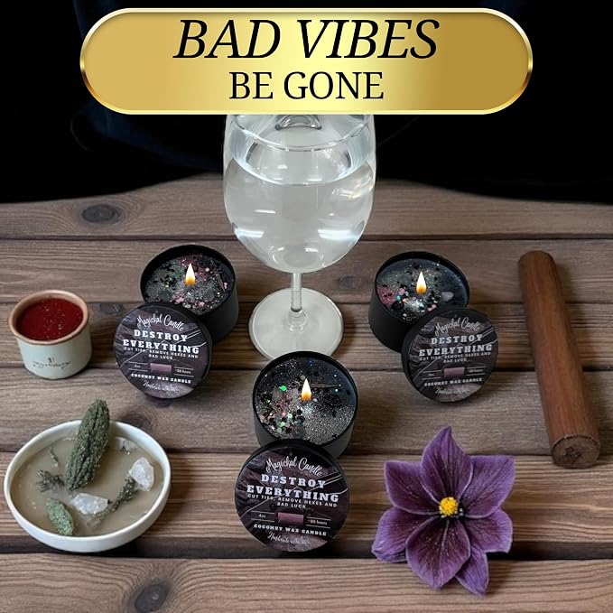 Destroy Everything Spiritual Candle to Cut Ties, Remove hexes and Bad luck | Energy cleansing | Soy Candles Non Toxic | Sage Candle | Cleanse Your Home & Calm, Soothe, Restore Body & Mind (Set Of 3)