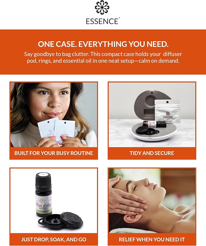 Essence Pearl Travel Case | Orange Essential Oil | Aromatherapy Nasal Diffuser & Essential Oil Carrying Case | Uplifting Citrus Scent | Travel-Friendly Kit | Black Pod
