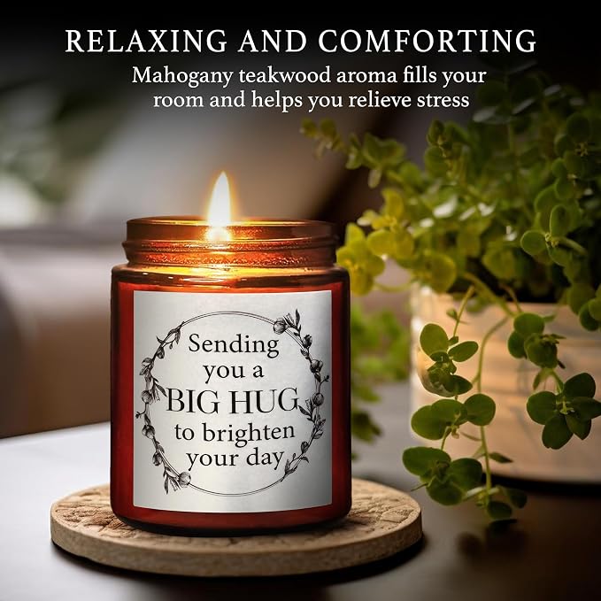 Sending You a Big Hug Candle - Get Well, Thinking of You Gifts for Women Men - Birthday, Relaxing Stress Relief Gift for Her Him Daughter Sister Best Friend - Mahogany Teakwood Soy Wax Candle