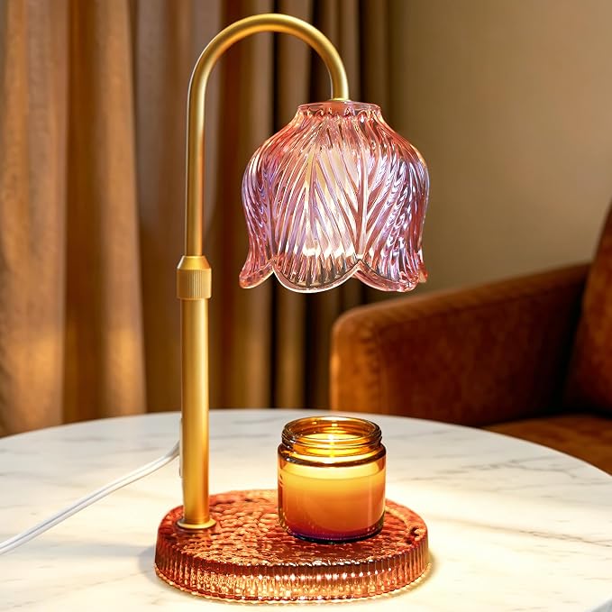 Candle Warmer Lamp with Timer Dimmable, Adjustable Candle Warmer Lamp for Jar Candles 3-Wick, Flameless Smokeless Candle Heater with 2 Bulbs, Home Decor Birthday Mothers Day for Women Mom (PINK)