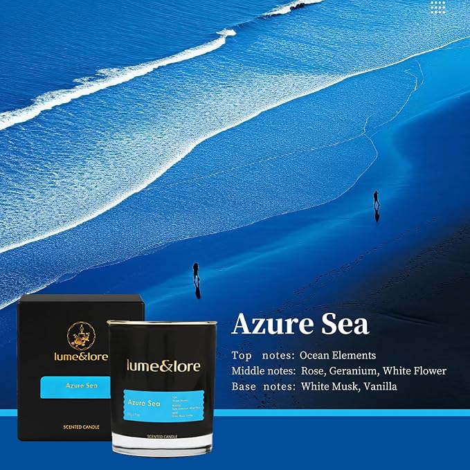 Azure Sea Scented Candle - 7oz Natural Soy Wax, Ocean Elements Aroma - Your Go-to Gift for Stress Relief & Odor Control