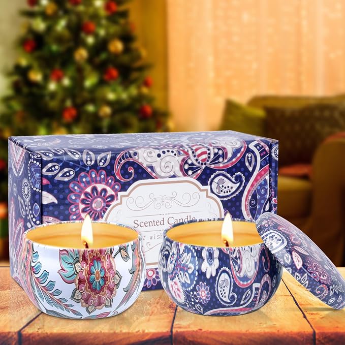 Scented Candle Gift Set for Women, 2 Pack 2.5 oz Aromatherapy Candles for Home Scented, Christmas Gifts for Women, Ideal Stocking Stuffers Holiday Gifts for Mother Coworker Teacher Friends Birthday