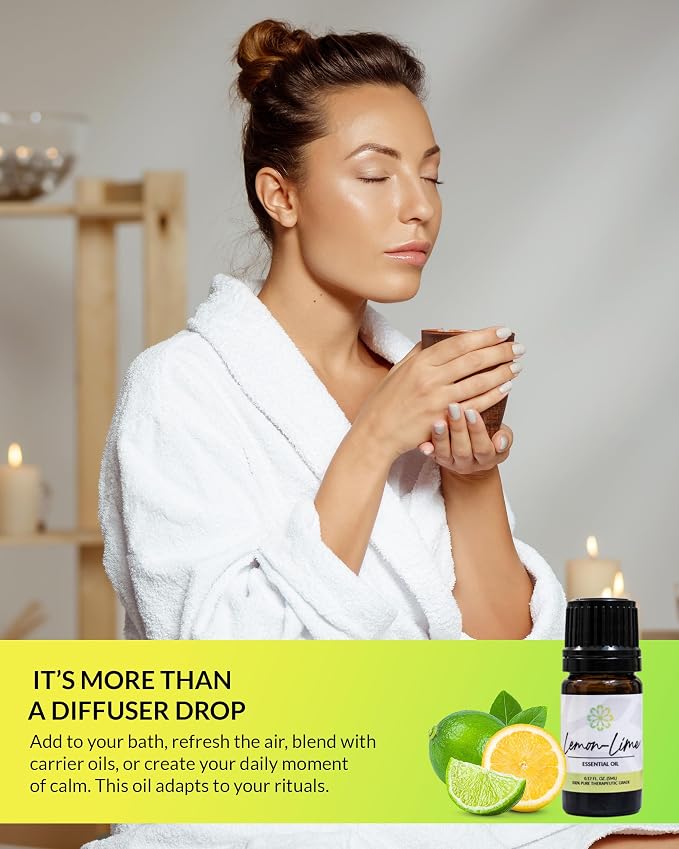 Essence Lemon-Lime Essential Oil, 5 ml | Aromatherapy Oil for Diffusers & Personal Use | Natural Fragrance for Relaxation, Clarity & Wellness | Made in USA | Citrus Blend Scent