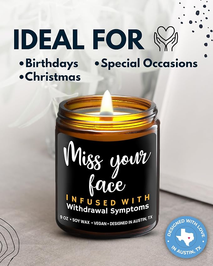 Funny Friendship Candle, Fun Presents for Women Friends, Funny Gifts for Friendship, Unique and Fun Friend Gifts for Women and Men, I Miss Your Face Candle, Birthday Presents, Christmas, Gift-Ready