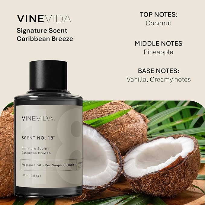 VINEVIDA [4oz] Caribbean Breeze Fragrance Oil for Candle Making - Made in USA Scents for Soap Making - Natural Candle Fragrance Oil