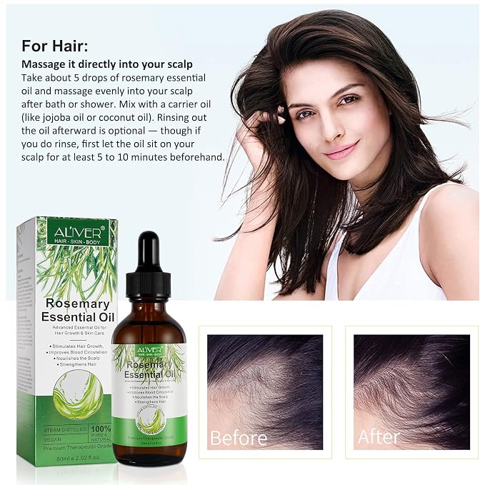 NIFEISHI Rosemary Oil for Hair Growth, 100% Pure Organic Rosemary Oil for Eyebrow and Eyelash, Nourishes The Scalp, Improves Blood Circulation,Rid of Itchy & Dry Scalp, Hair Care Oil 60ml