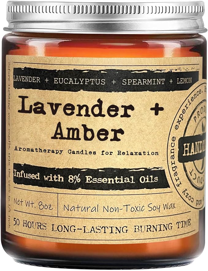 KOTKAS Amber Lavender Eucalyptus Candles for Home Scented - Aromatherapy Soy Candles Non Toxic Calming Candle Gifts for Women Relaxation Stress Relief Soothing Yoga Meditation Spa Bath Relaxing, 8oz